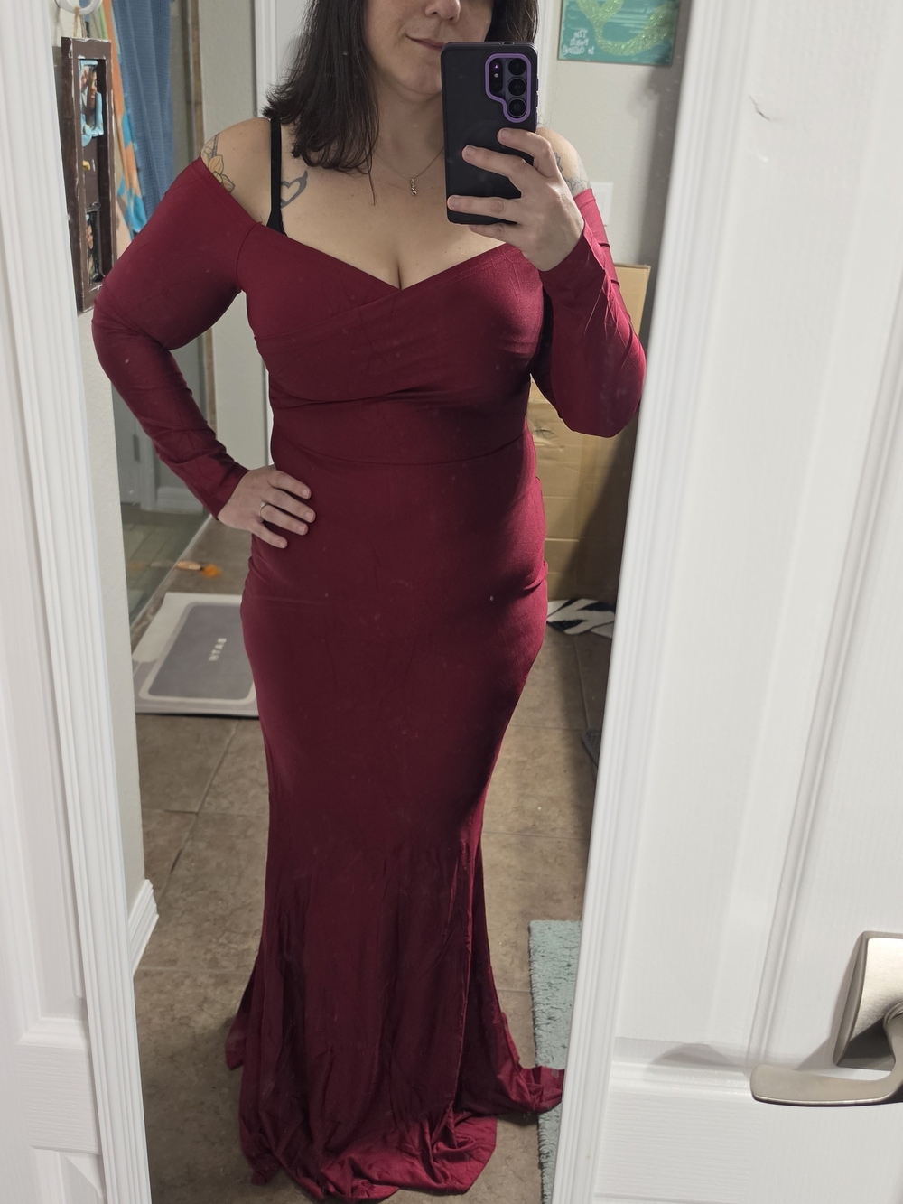 Off-Shoulder Burgundy Women’s Evening Dress